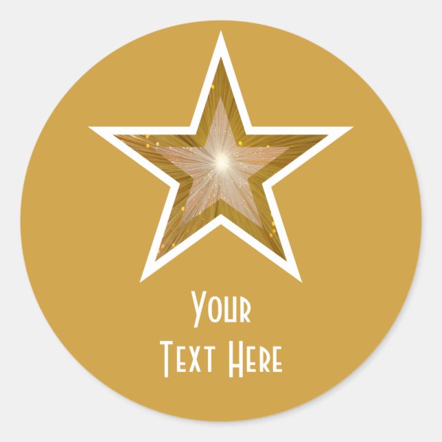 Sticker Rond Baguette ronde "Gold" Star 'Your Text' jaune (Devant)