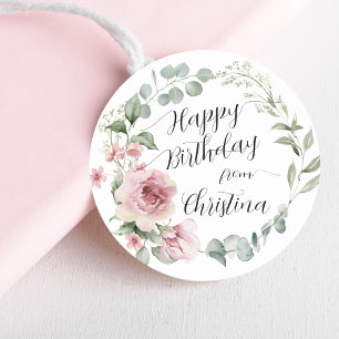 Sticker Rond Baguette Rose d'anniversaire heureuse