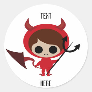Sticker Rond Baguette rouge démon kawaii garçon