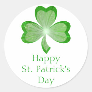 Sticker Rond Baguette shamrock 'St Patrick's Day' blanche ronde