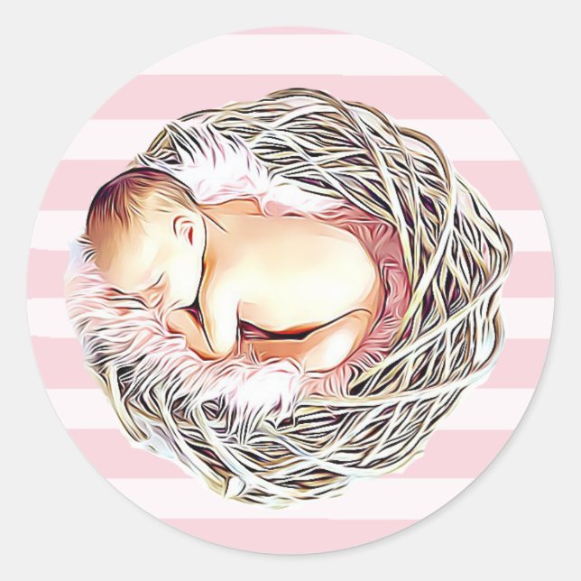 Sticker Rond Baguettes de baby shower de fille rose mignonne (Devant)