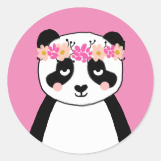 Sticker Rond Baguettes de panda mignonnes - fleurs roses