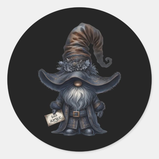Sticker Rond Bah Humbug Gnome Dans Dark Père Noël Outfit Funny  (Devant)