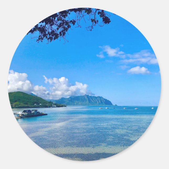 Sticker Rond Baie de Kaneohe, Oahu (Devant)