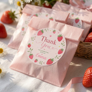 Sticker Rond Baie Sucrée Fraise Merci