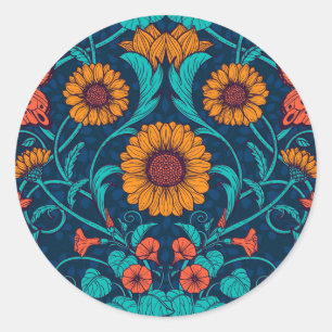 Sticker Rond Baies Art Nouveau en bleu et jaune