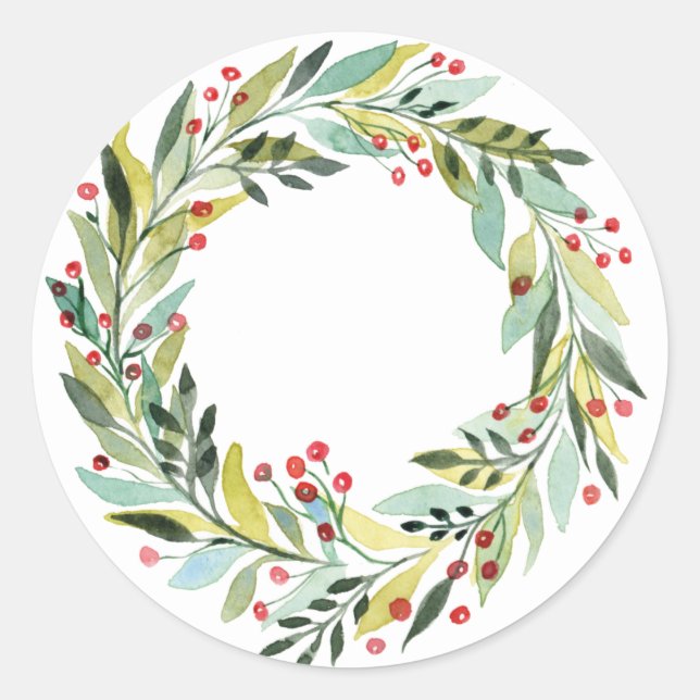 Sticker Rond Baies d'aquarelle et verdure Vacances Wreath (Devant)