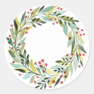 Sticker Rond Baies d'aquarelle et verdure Vacances Wreath