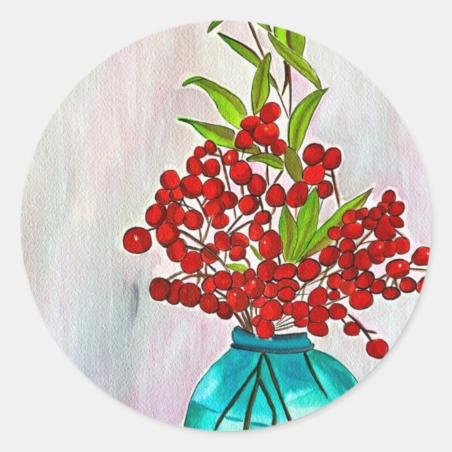 Sticker Rond Baies d'eau Red Christmas Berries (Devant)