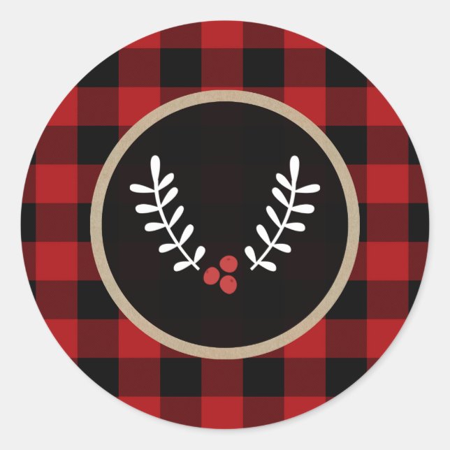 Sticker Rond Baies d'hiver Russe Holiday Buffalo Rouge Plaid (Devant)