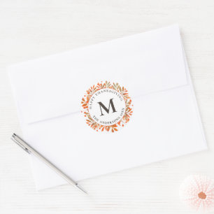 Sticker Rond Baies rouges et feuilles d'automne Monogramme