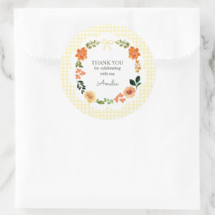 Sticker Rond Baignade Bébé Fleur Jaune Citron Gingham 015