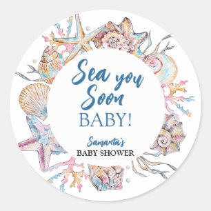 Sticker Rond Baignade de Coquillages Bientôt Baby Shower