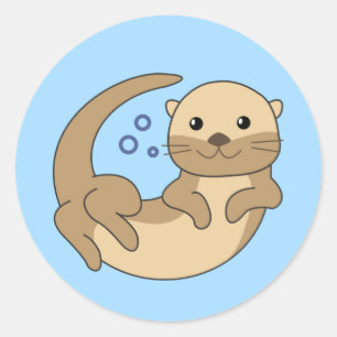 Sticker Rond Baignades De Loutres Douces Dans L'Eau Otter Amusa