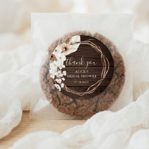 Sticker Rond Baigne de Fête Bohème Florale en Bois Rustique