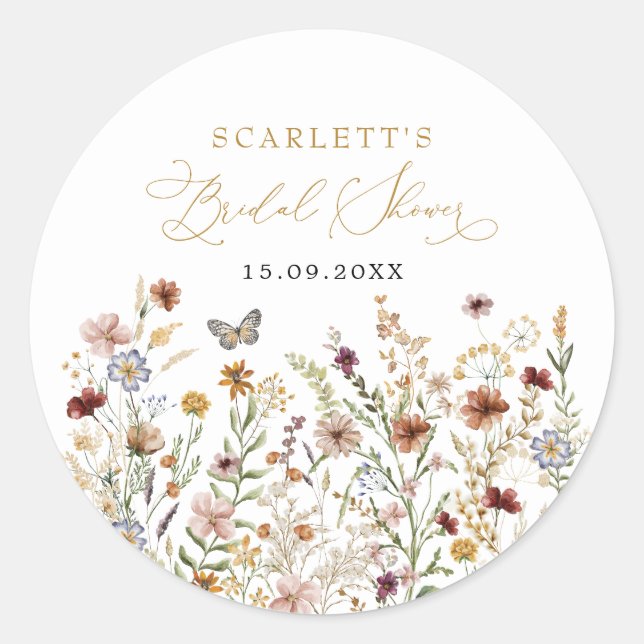 Sticker Rond Baigneuse de mariage champêtre Bohème Fleur sauvag (Devant)