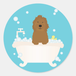 Sticker Rond Bain à bulle Goldendoodle mignon