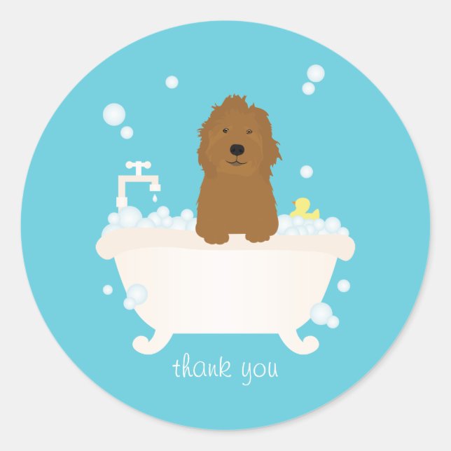 Sticker Rond Bain à bulle Goldendoodle mignon (Devant)