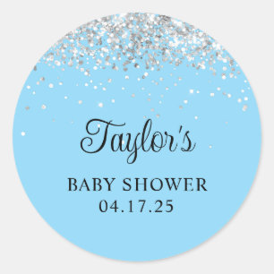 Sticker Rond Bain Bébé Bleu Pailleté Argent