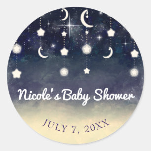 Sticker Rond Bain de Lune Céleste Aquarelle pour Baby Shower