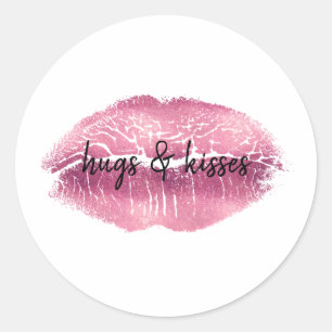 Sticker Rond Baiser de lèvres roses personnalisé