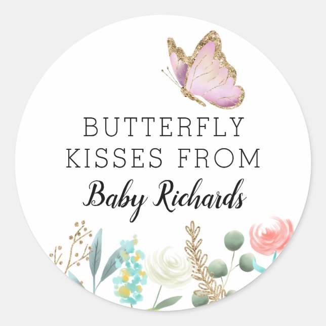 Sticker Rond Baisers à papillon Baby shower doux Favoriser (Devant)