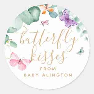 Sticker Rond Baisers à papillon Baby shower Merci Favoriser
