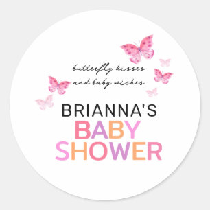 Sticker Rond Baisers à papillon Bébé Voeux Baby shower rose