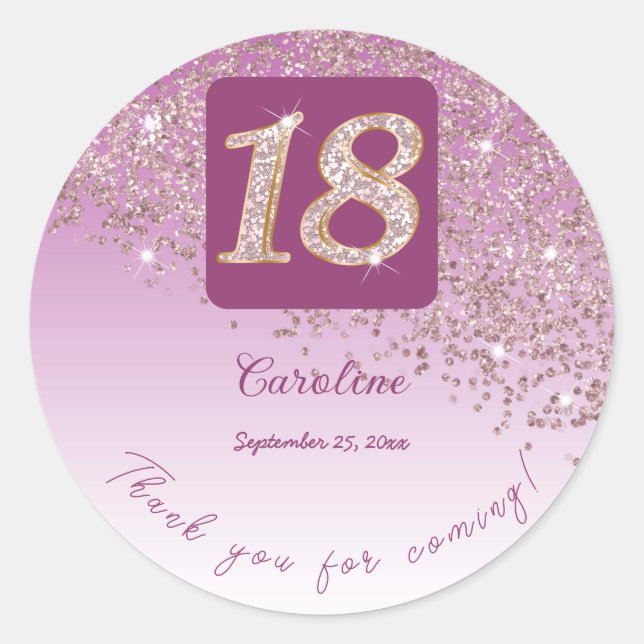 Sticker Rond Baisse de la Parties scintillant Rose d'or, 18e an (Devant)