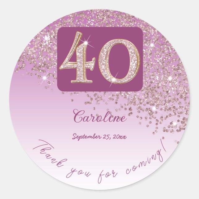 Sticker Rond Baisse de la Parties scintillant Rose d'or, 40e an (Devant)