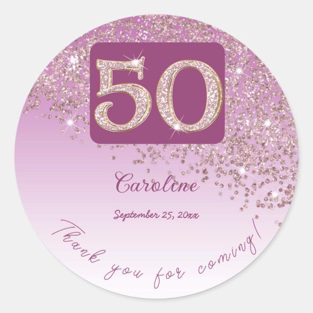 Sticker Rond Baisse de la Parties scintillant Rose d'or, 50e an (Devant)