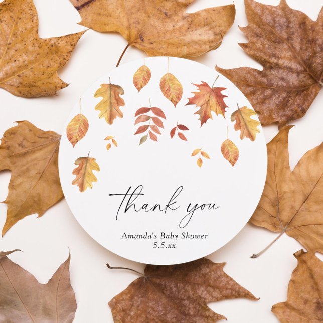 Sticker Rond Baisse du baby shower d'automne feuille - Merci (Créateur téléchargé)