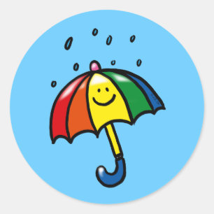 Sticker Rond Baisses de parapluie et de pluie d'arc-en-ciel