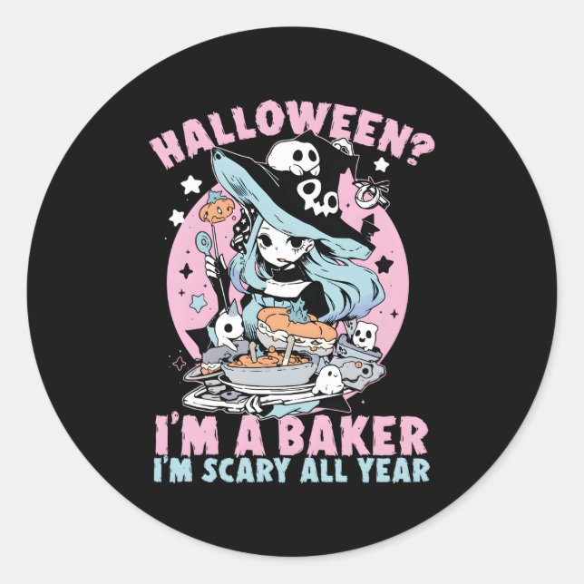 Sticker Rond Baker Halloween Bake Trick ou traitement de peur (Devant)