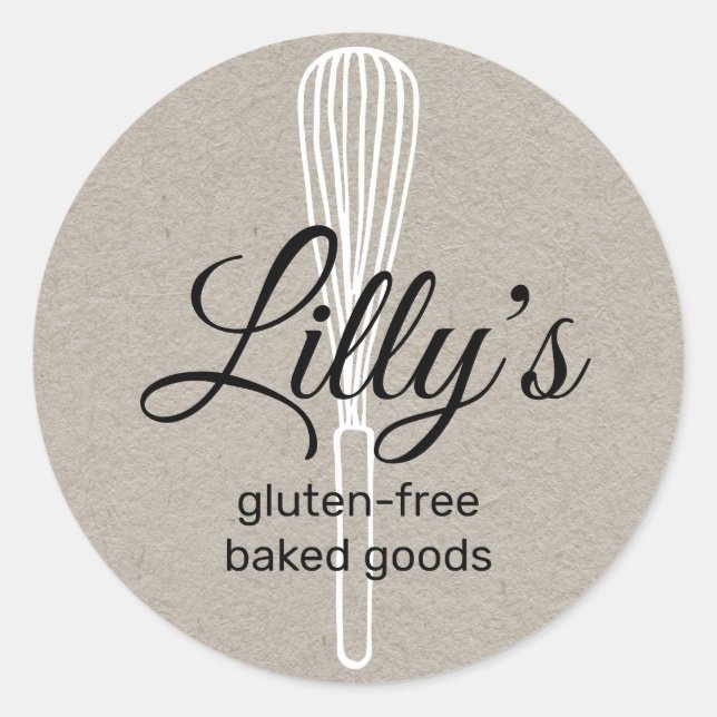 Sticker Rond Baker Whisk Bakery Carré Kraft Carte de visite (Devant)