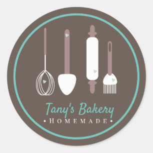 Sticker Rond Bakers Ustensiles Cake Logo Boulangerie Maison