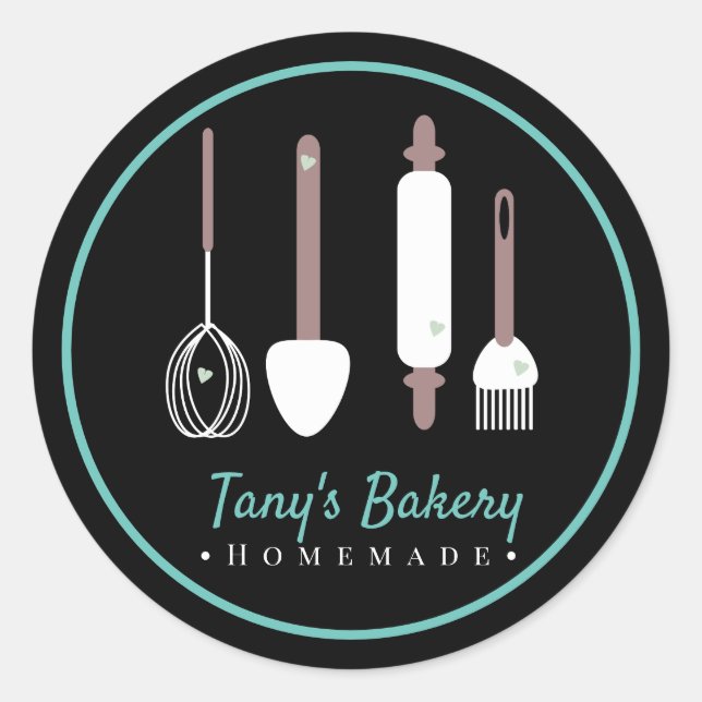 Sticker Rond Bakers Ustensiles Cake Logo Boulangerie Maison (Devant)