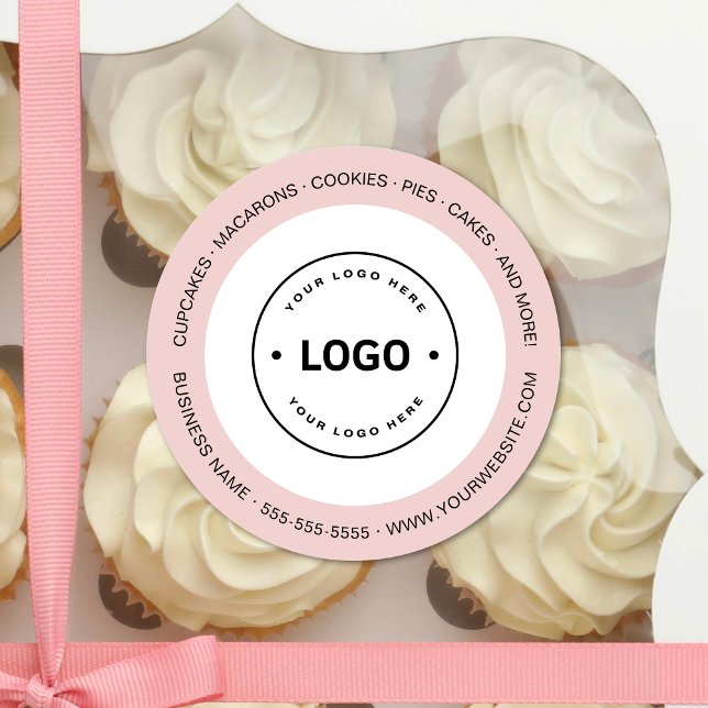 Sticker Rond Bakery Logo White and Pink (Bakery Logo White and Pink Classic Round Sticker)