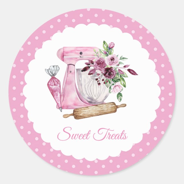 Sticker Rond Bakery Pink Mixer (Devant)