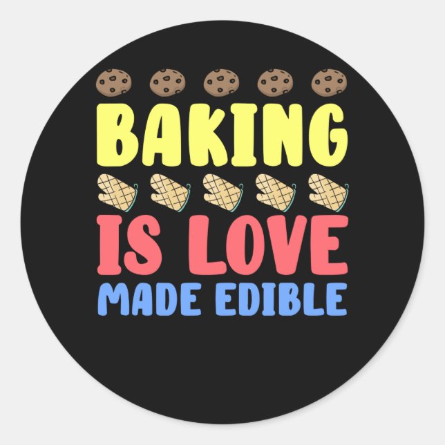 Sticker Rond Baking Love Fabriqué Boulangerie comestible Boulan (Devant)