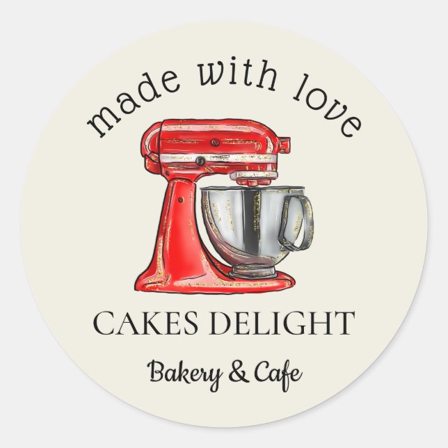 Sticker Rond Baking Red Whisk Caterer Pâtisserie Fabriqué avec  (Devant)