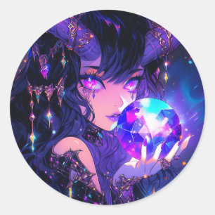 Sticker Rond Bal de cristal violet démon Anime Girl