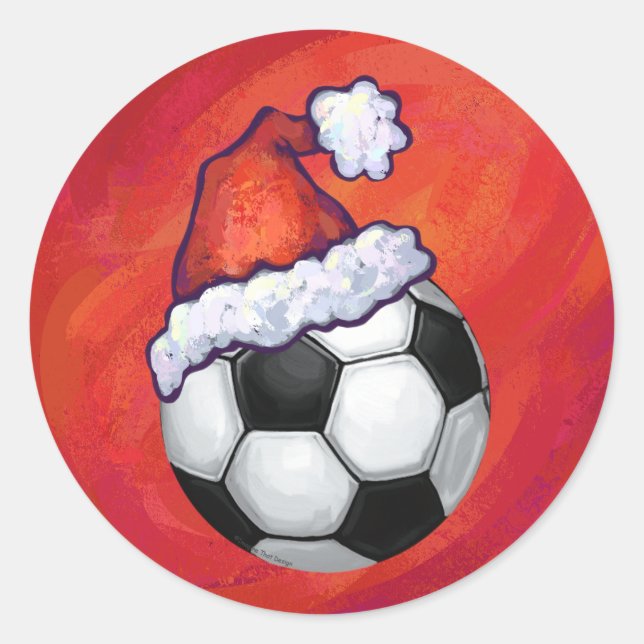 Sticker Rond Bal de football de Santa Hat en rouge (Devant)