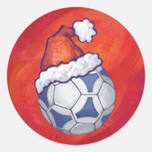 Sticker Rond Bal de soccer bleu et blanc sur rouge
