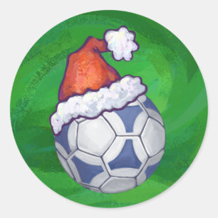 Sticker Rond Bal de soccer bleu et blanc sur vert