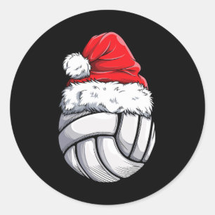 Sticker Rond Bal de volley-ball de Noël Santa Hat Funny Sport X