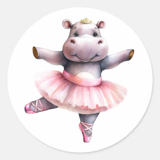 Sticker Rond Bal hippo de danse (Devant)