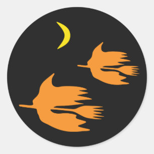 Sticker Rond Balade nocturne - Halloween Witch Image.