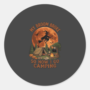 Sticker Rond Balai Cassé Halloween Sorcière Camping Tente Feu d