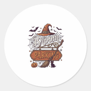 Sticker Rond Balai Parking Halloween Sorcière Chapeau Manche No